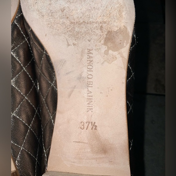 EUC MANOLO BLAHNIK PEWTER QUILTED LEATHER BALLET FLATS SIZE 37 1/2 - Picture 8 of 11